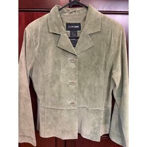 Brandon Thomas Womens Green Suede Long Sleeve 3 Button Blazer Size L